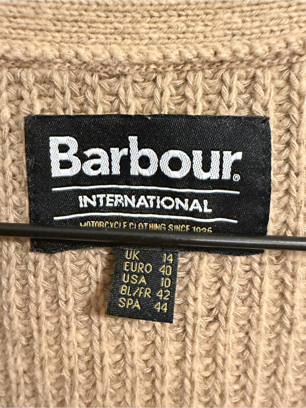 Barbour Tan Ribbed Wool & Cotton Open-Front Cardigan w/ Gold Buttons, Size 10/L - Picture 3 of 8